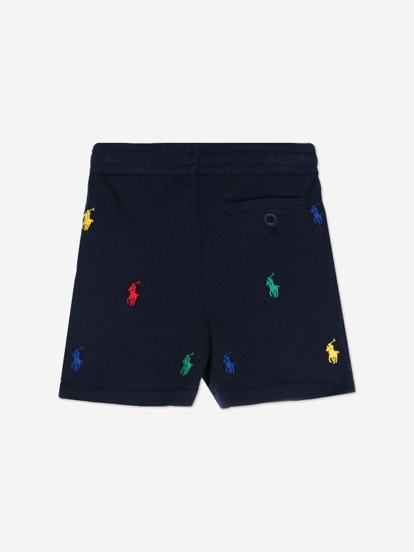 Ralph Lauren Boys Multi Logo Prepster Shorts in Navy on Sale