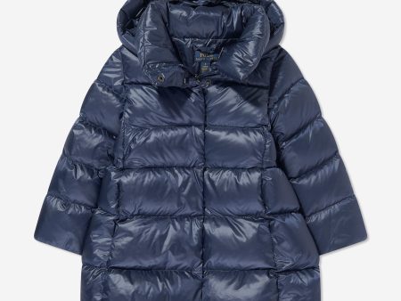 Ralph Lauren Girls Down Padded Long Coat in Navy on Sale