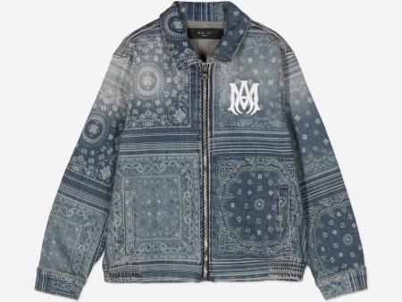 Amiri Kids MA Bandana Zip Jacket in Blue on Sale