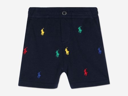 Ralph Lauren Boys Multi Logo Prepster Shorts in Navy on Sale