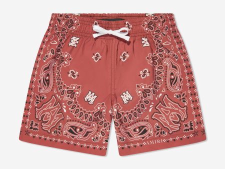 Amiri Boys Bandana Swim Trunks in Red on Sale