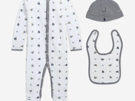 Ralph Lauren Baby Boys 3 Piece Gift Set in White For Sale