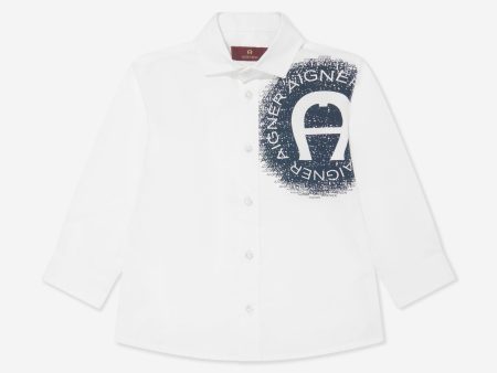 Aigner Boys Logo Print Shirt in White Online Sale