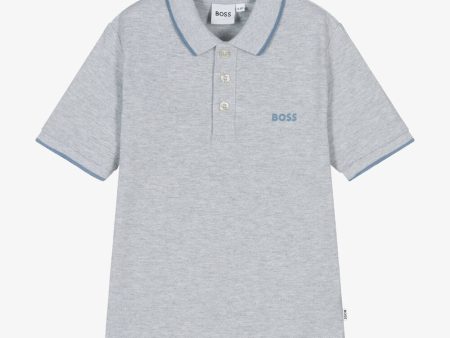 Boys Grey Cotton Polo Shirt Hot on Sale