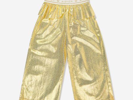 Aigner Girls Metallic Trousers in Gold on Sale