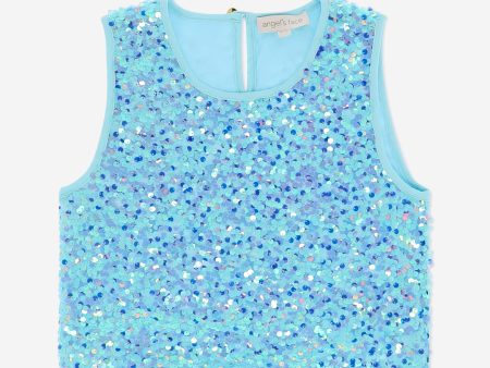 Angels Face Girls Diva Sequin Top in Blue For Sale