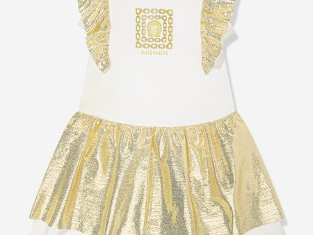 Aigner Girls Metallic Logo Dress in White Online Hot Sale