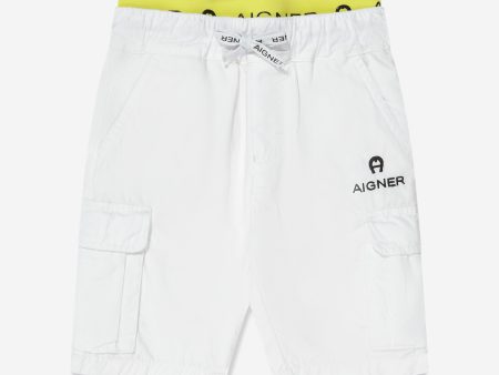 Aigner Boys Embroidered Bermuda Shorts in White Fashion