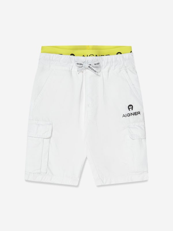 Aigner Boys Embroidered Bermuda Shorts in White Fashion