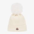 Girls White Wool Pom-Pom Hat For Discount