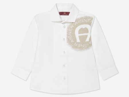 Aigner Boys Logo Print Shirt in White Cheap