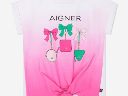 Aigner Girls Tie Front T-Shirt in Pink Cheap