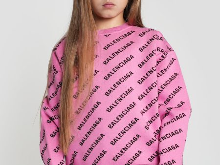 Balenciaga Kids All Over Logo Sweatshirt in Pink For Cheap