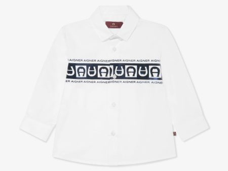 Aigner Baby Boys Logo Print Shirt in White Cheap