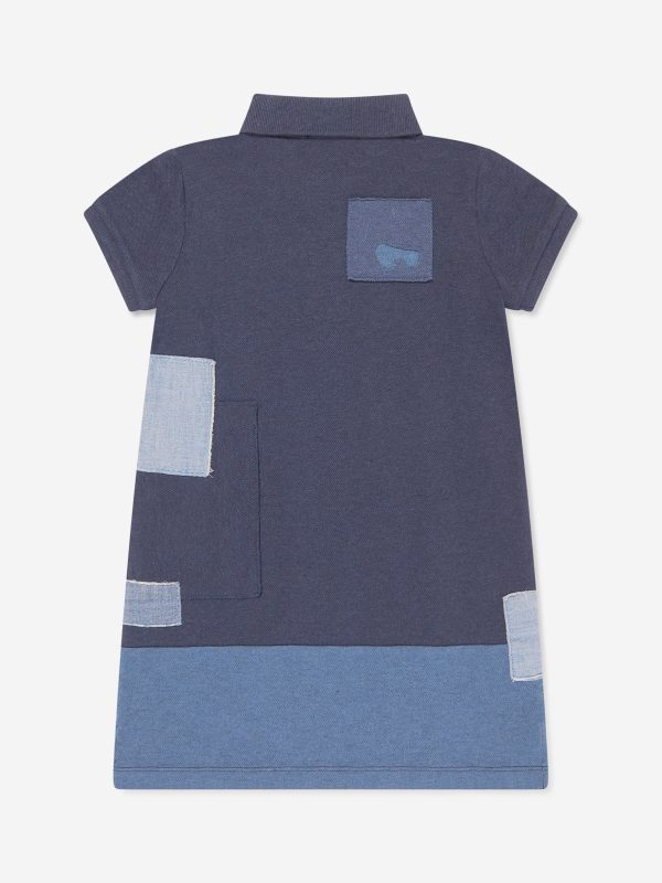 Ralph Lauren Girls Patchwork Polo Dress in Blue Discount