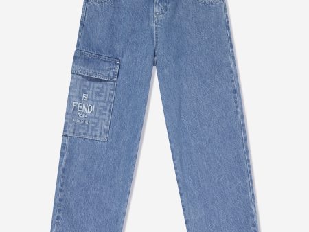 Kids Washed Denim Jeans in Blue Hot on Sale