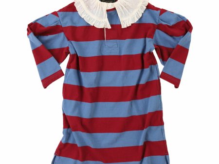 Girls Wine Red Stripes Cotton Dress For Discount