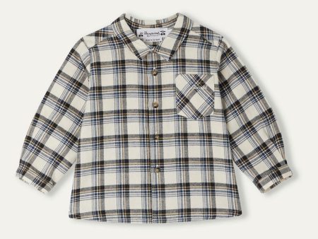 Baby Boys Beige Check Cotton Shirt For Sale