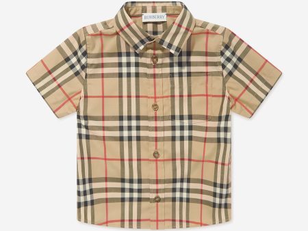 Baby Boys Check Mini Owen Shirt in Beige For Sale