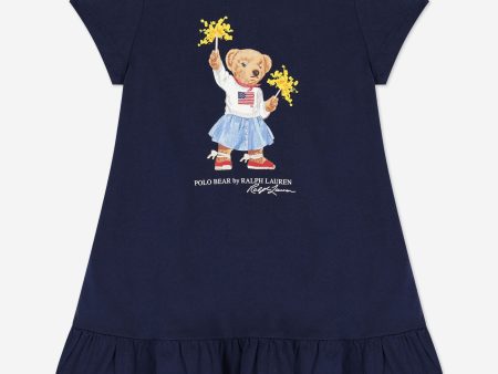 Ralph Lauren Girls Bear Jersey Dress in Navy Online