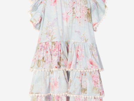 Zimmermann Girls Floral Halliday Frill Swimg Dress in Blue For Discount