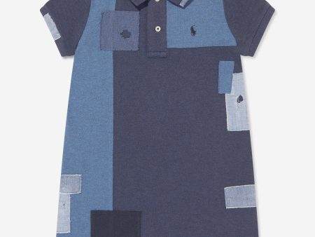 Ralph Lauren Girls Patchwork Polo Dress in Blue Discount