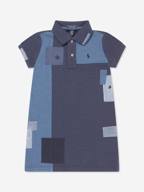 Ralph Lauren Girls Patchwork Polo Dress in Blue Discount