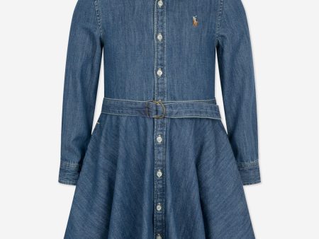 Ralph Lauren Girls Blue Cotton Denim Shirt Dress Supply