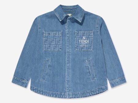 Kids Washed Denim Jacket in Blue Online Hot Sale