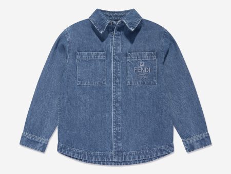 Kids FF Logo Denim Overshirt in Blue For Discount