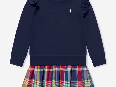 Girls Ruffle Sweater Dress in Navy Discount